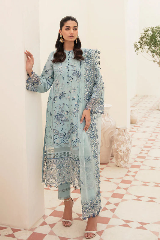 Shop the latest Pakistani branded clothing collection at SuitLo. Discover our new, simple and stylish dizain 3 Piece Lawn Embroidered & Chicken Kuri with Organza Embroidered Dupatta Plan Trouser. Perfect for the summer season. Shop now and enjoy great sales!